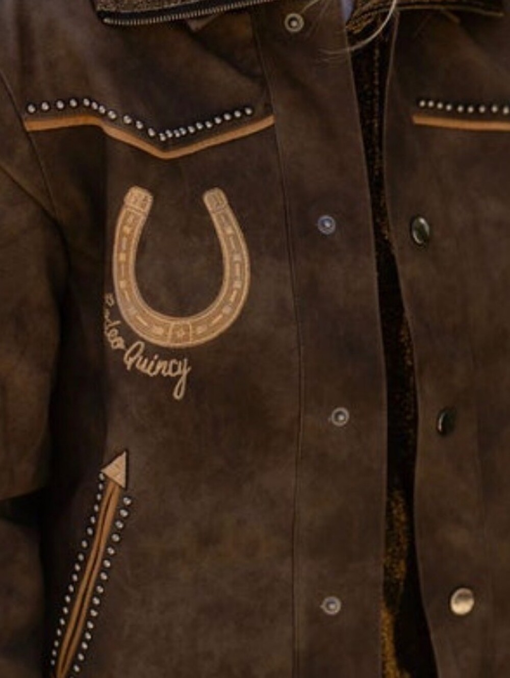 RODEO QUINCY. Women's Dark Brown Studded Suede Bomber